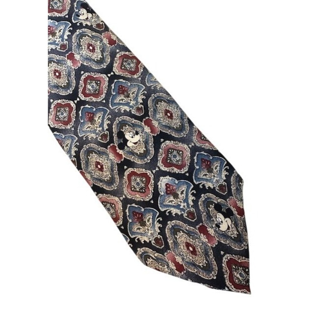 Vintage Disney Mens Silk Tieβ Navy Blue Burgundy Medallion Paisley Mickey Mouse